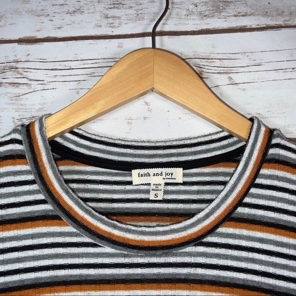Faith and Joy Striped Crewneck Top in Black, White & Mustard